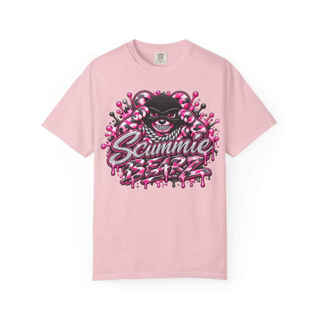 Unisex Garment-Dyed T-shirt-PINK CAMO MASK LOGO GLOCK -SCUMMIEBEARZ™