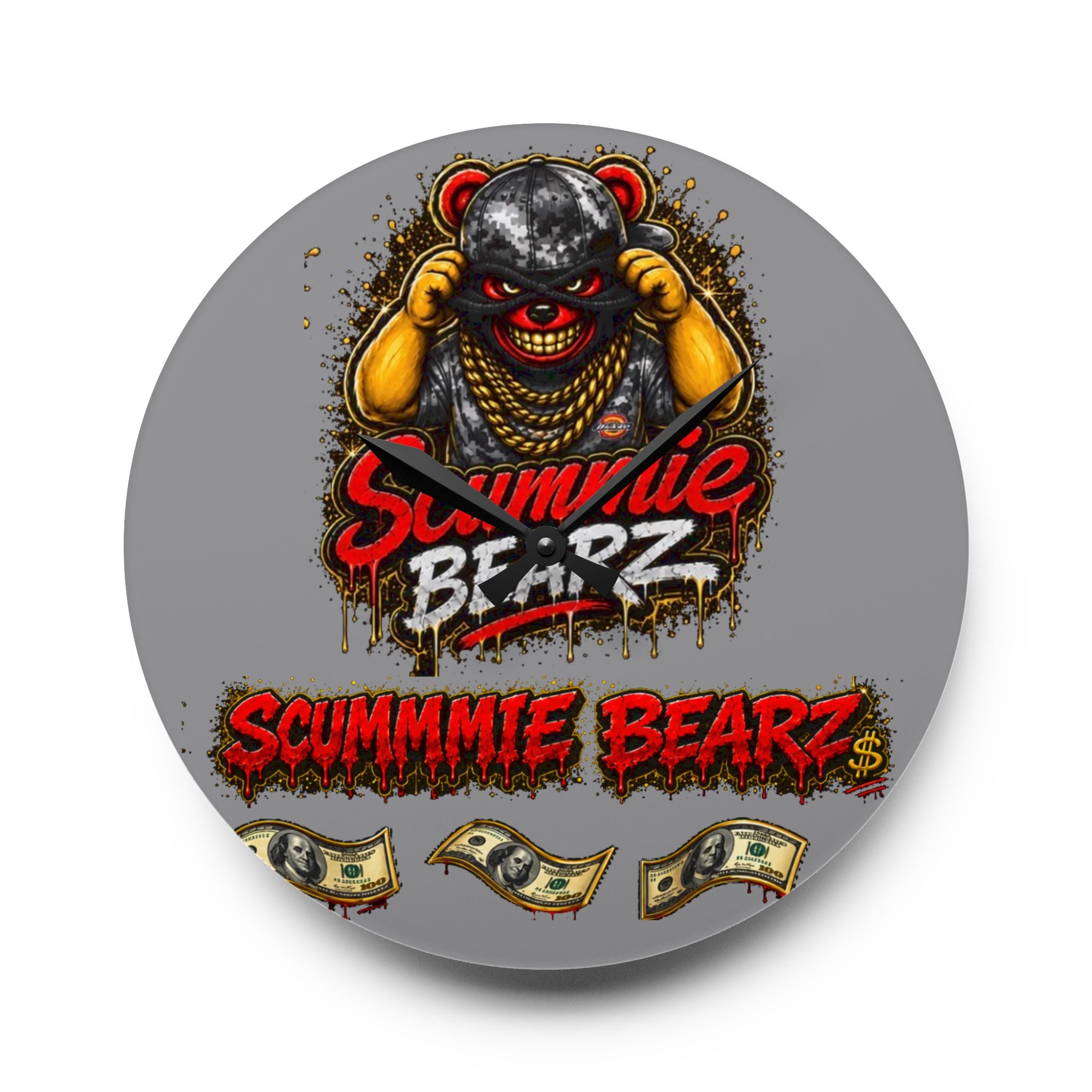 Acrylic Wall Clock-Money SCUMMIEBEARZ Logo