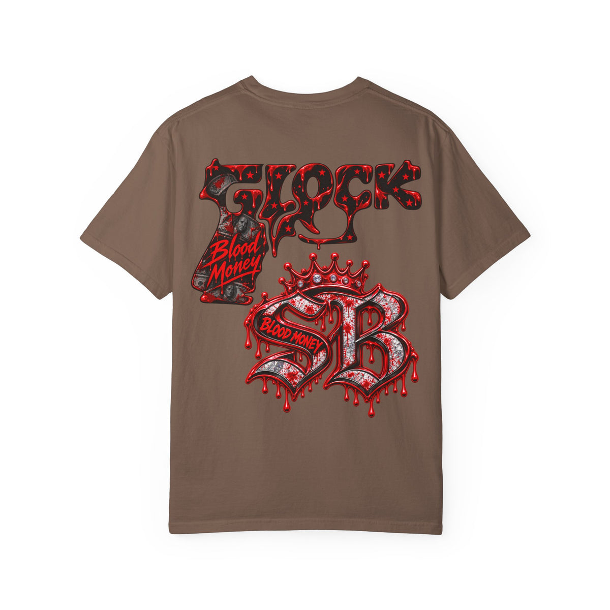 Unisex Garment-Dyed T-SHIRT-BLOOD MONEY GLOCK/SB LOGO/MASK LOGO-SCUMMIEBEARZ™