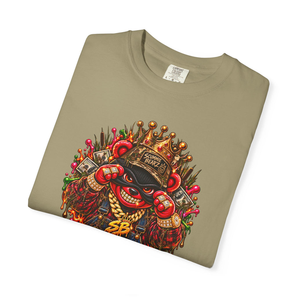 Unisex Garment-Dyed T-shirt-RED CROWN MASK LOGO HILLBILLY -SCUMMIEBEARZ™