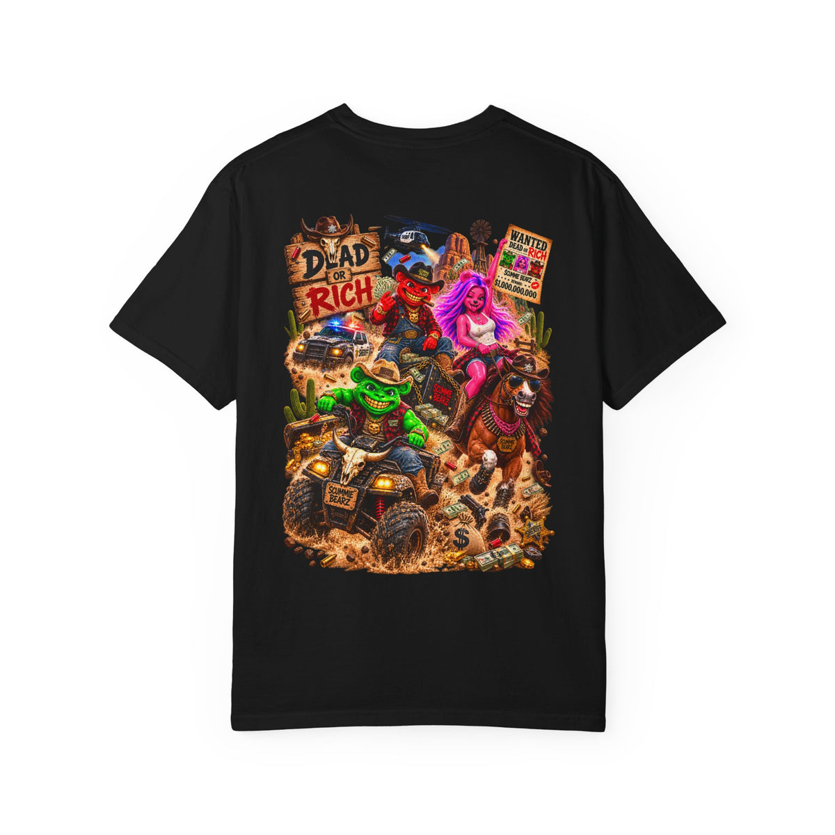 Unisex Garment-Dyed T-shirt--HILLBILLY DEAD OR RICH/SB CROWN LOGO-SCUMMIEBEARZ™️