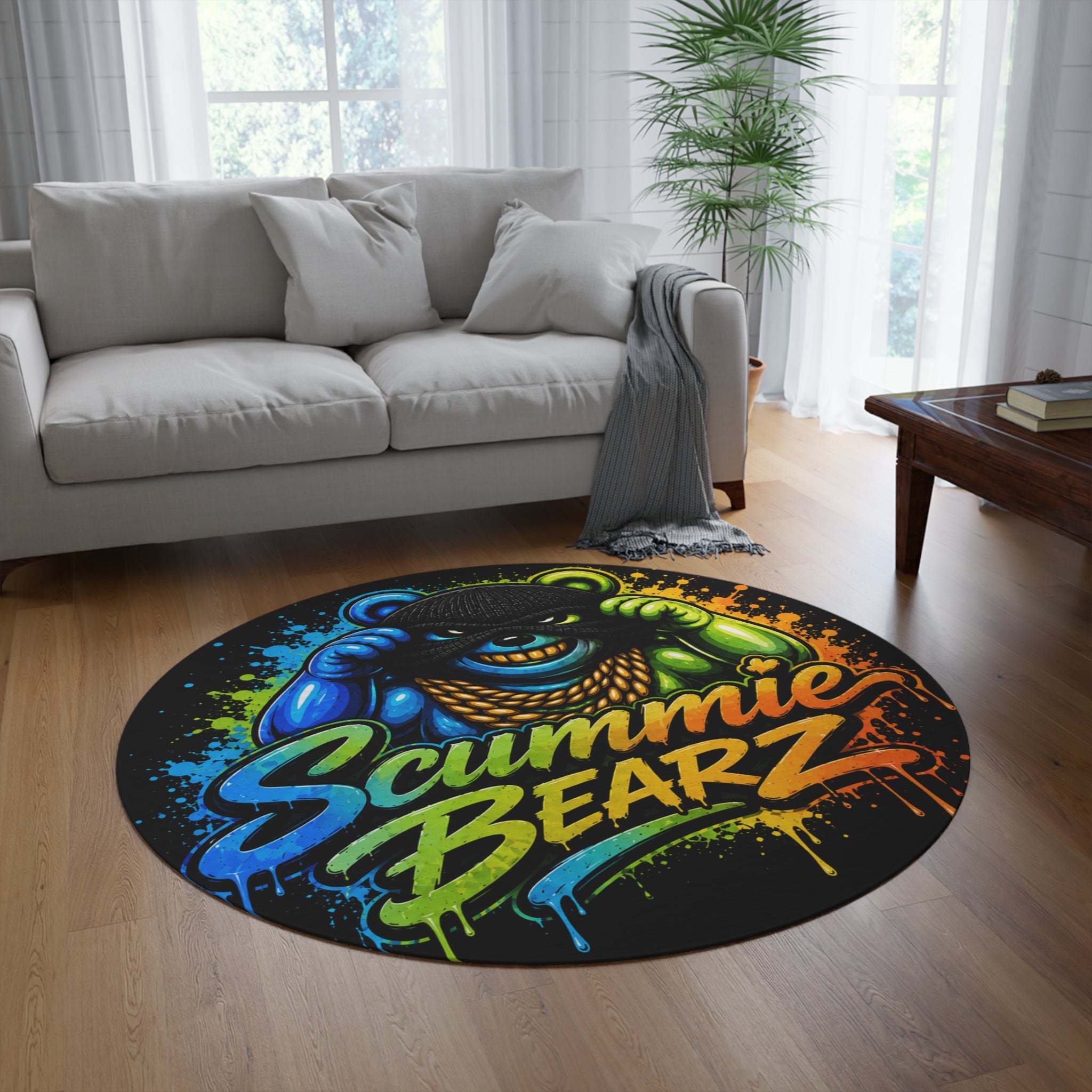 SCUMMIEBEARZ🔵 Blue/Green🟢Logo Round Rug