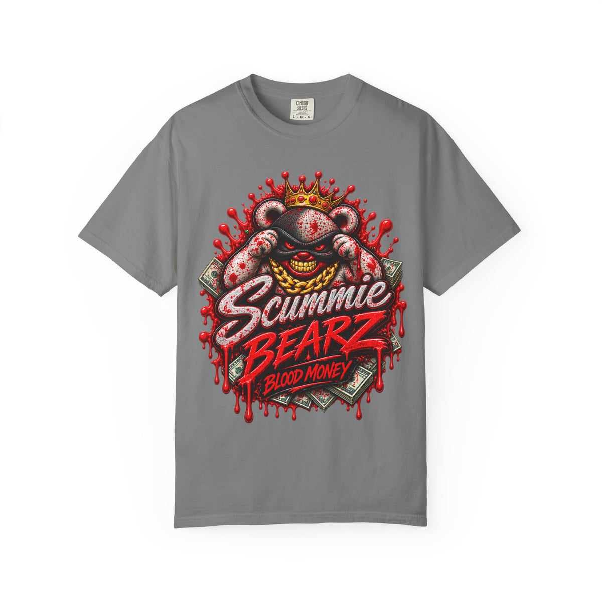 Unisex Garment-Dyed T-SHIRT-BLOOD MONEY GLOCK/MASK LOGO-SCUMMIEBEARZ™