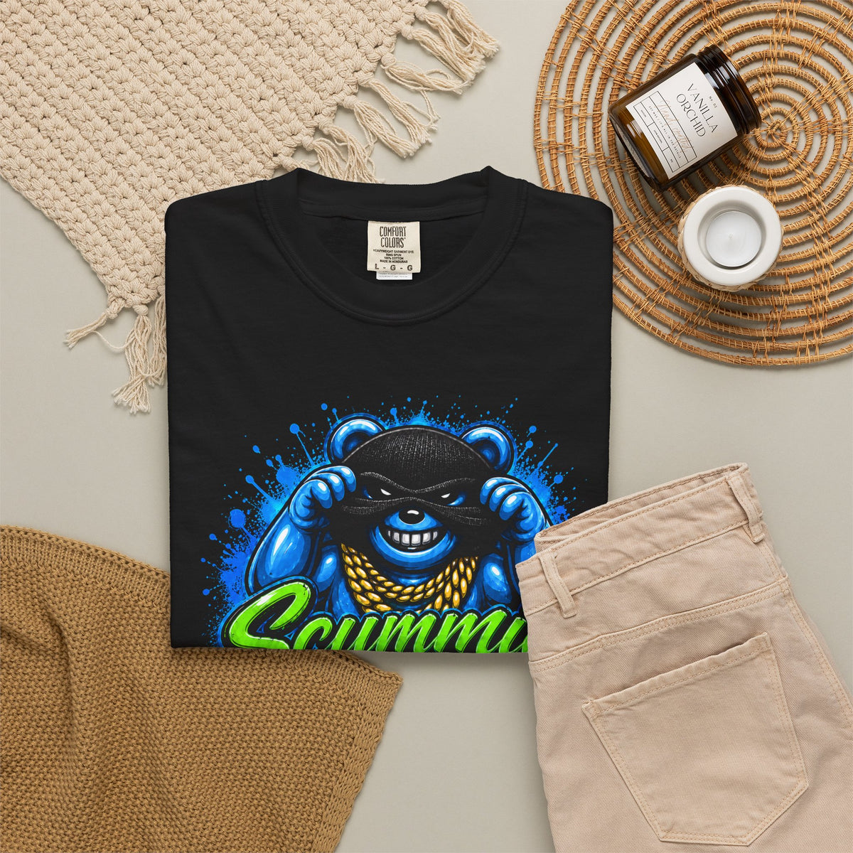 Unisex Garment-Dyed T-shirt-GREEN&BLUE MASK LOGO&LIKE STEALING CANDY FROM A BABY-SCUMMIEBEARZ™
