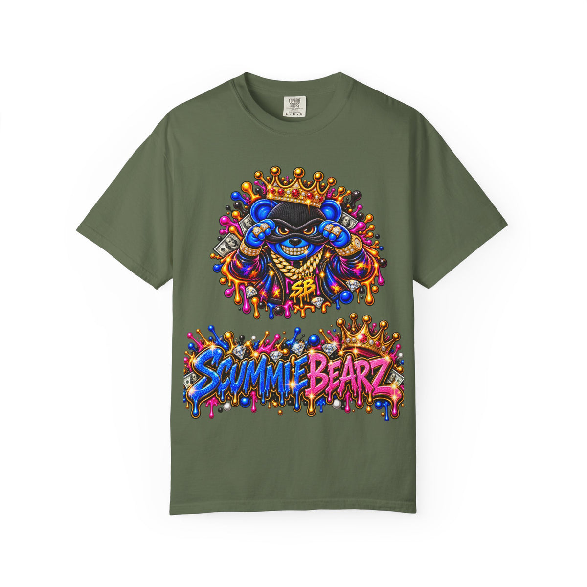 Unisex Garment-Dyed T-shirt-BLUE&PINK CROWN MASK LOGO MONEY GLOCK CROWN SB LOGO-SCUMMIEBEARZ™