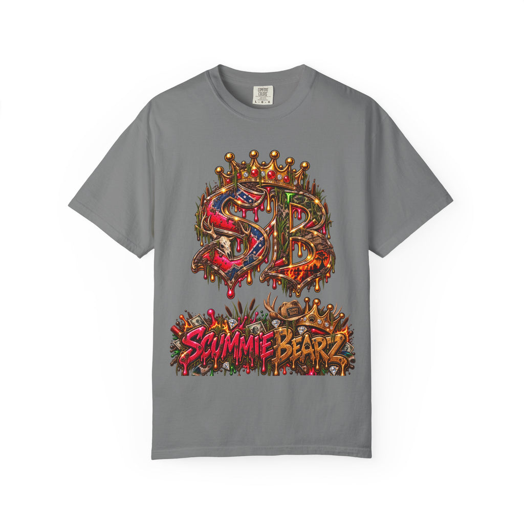 Unisex Garment-Dyed T-shirt--HILLBILLY DEAD OR RICH/SB CROWN LOGO-SCUMMIEBEARZ™️