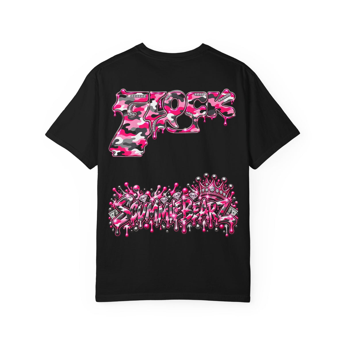 Unisex Garment-Dyed T-shirt-PINK CROWN MASK LOGO GLOCK -SCUMMIEBEARZ™