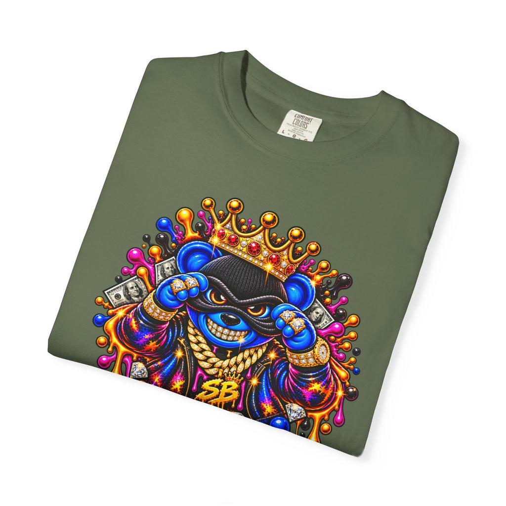 Unisex Garment-Dyed T-shirt-BLUE&PINK CROWN MASK LOGO MONEY GLOCK CROWN SB LOGO-SCUMMIEBEARZ™