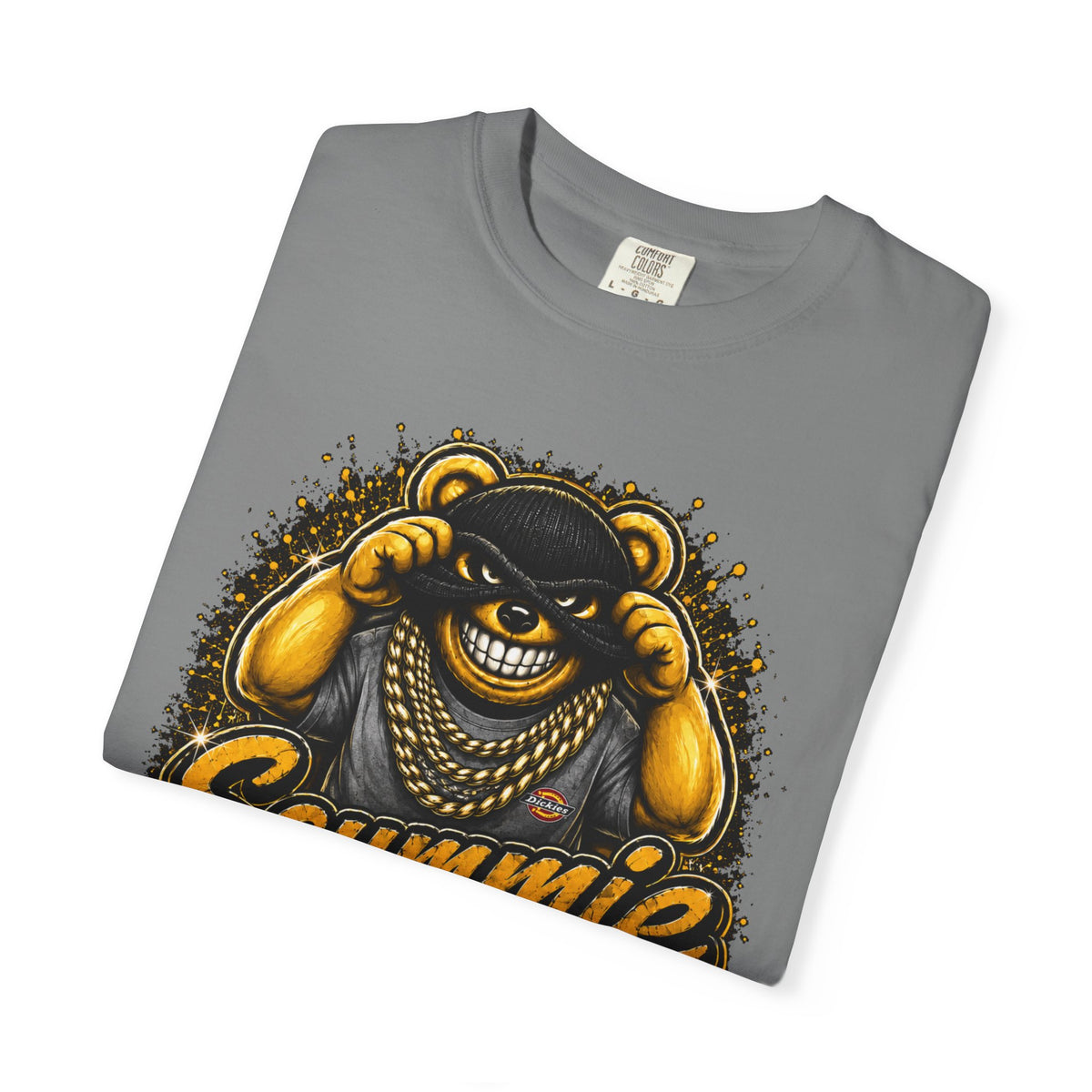 Unisex Garment-Dyed T-shirt-GOLD MASK LOGO & BANK HEIST GRAPHIC DESIGN -SCUMMIEBEARZ™