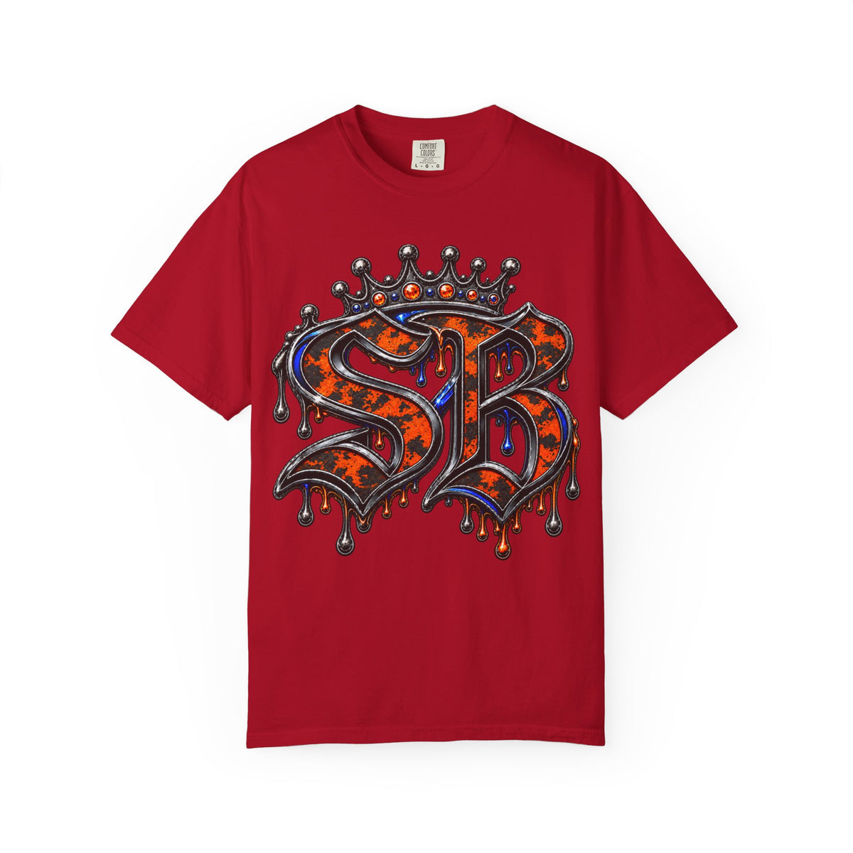 Unisex Garment-Dyed T-shirt-ORANGE&BLUE SB CROWN LOGO&TRAP STAR -SCUMMIEBEARZ™