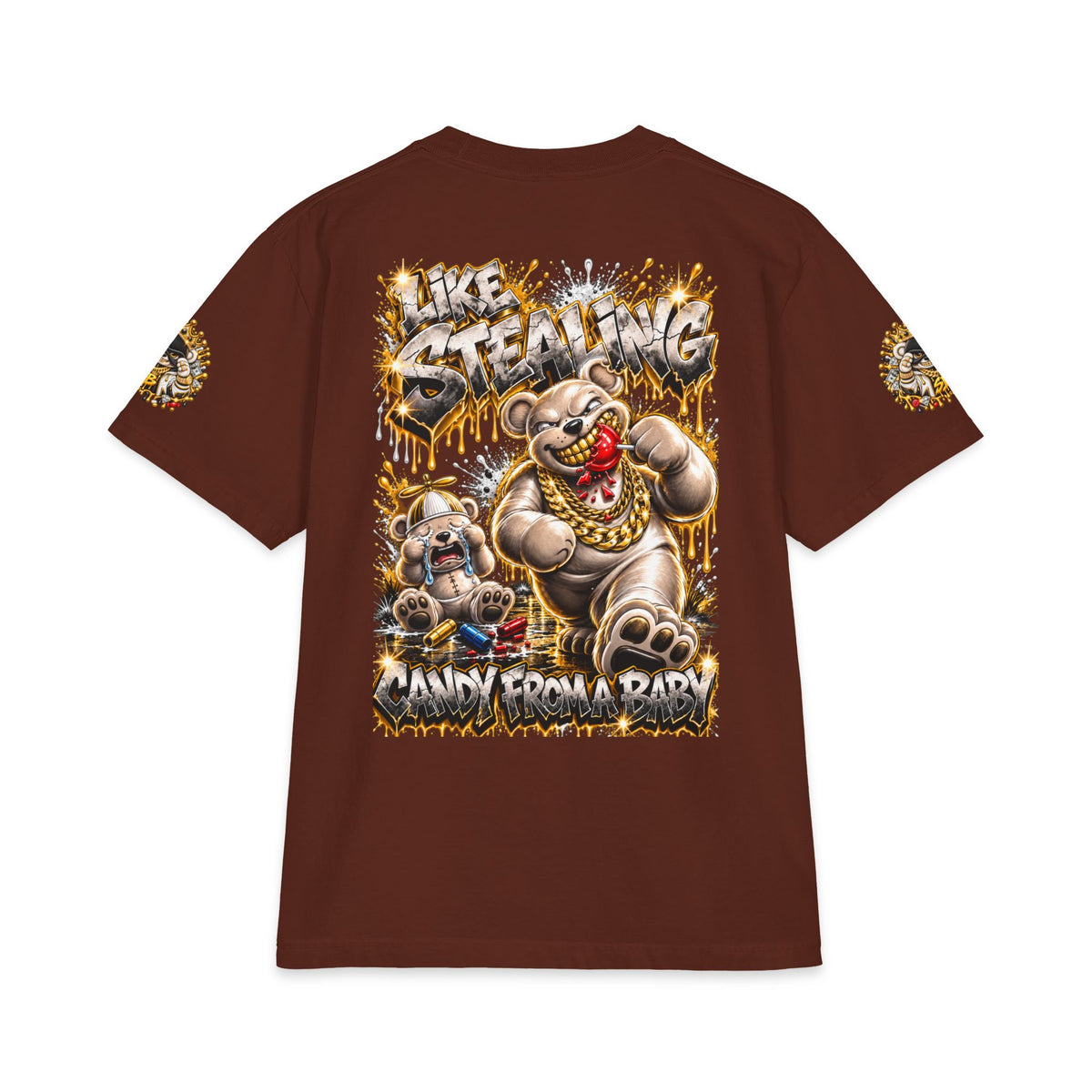 Like Stealing Candy from a Baby — White & Gold Edition | SCUMMIEBEARZ™ Shaka Wear Heavyweight Tee