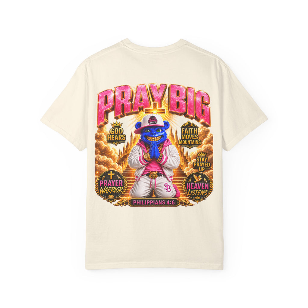 Unisex Garment-Dyed T-shirt-BLUE&PINK CROWN MASK LOGO PRAY BIG -SCUMMIEBEARZ™