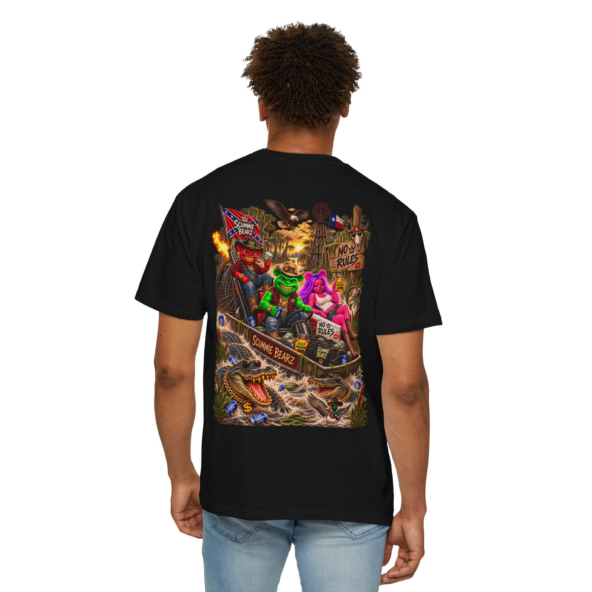 Unisex Garment-Dyed T-shirt-CROWN MASK LOGO HILLBILLY AIRBOAT -SCUMMIEBEARZ™