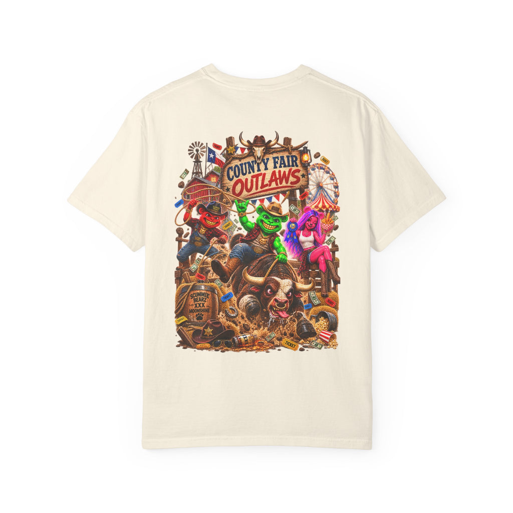 Unisex Garment-Dyed T-shirt--HILLBILLY COUNTY FAIR OUTLAWS/CROWN SB LOGO-SCUMMIEBEARZ™️