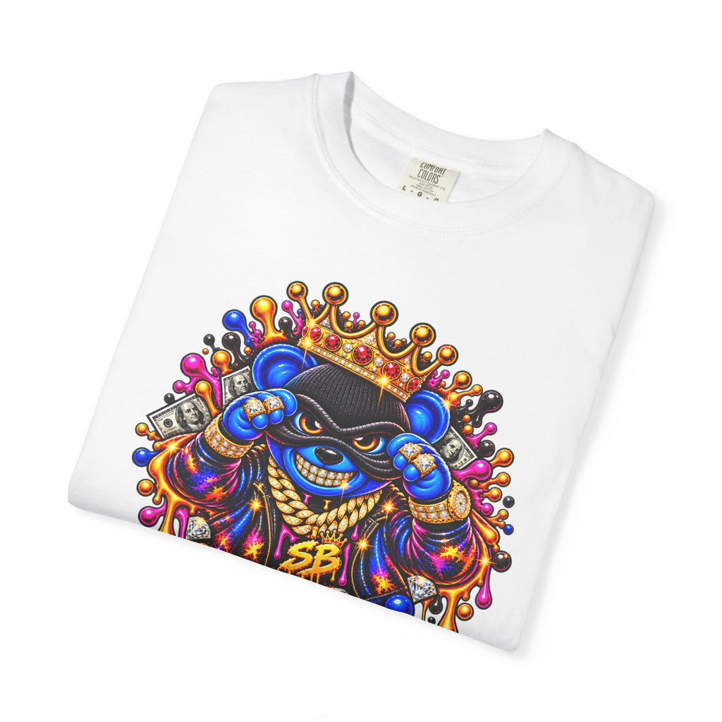 Unisex Garment-Dyed T-shirt-BLUE&PINK CROWN MASK LOGO MONEY GLOCK CROWN SB LOGO-SCUMMIEBEARZ™