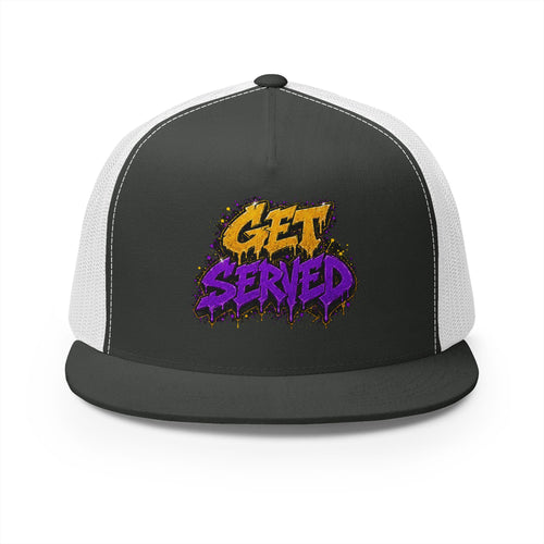 5 Panel Trucker Cap-GOLD/PURPLE GET SERVED-SCUMMIEBEARZ™