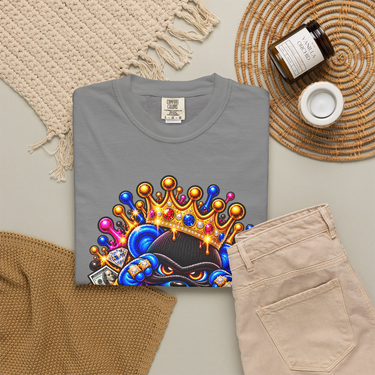 Unisex Garment-Dyed T-shirt-MULTI COLOR CROWN MASK LOGO GLOCK -SCUMMIEBEARZ™