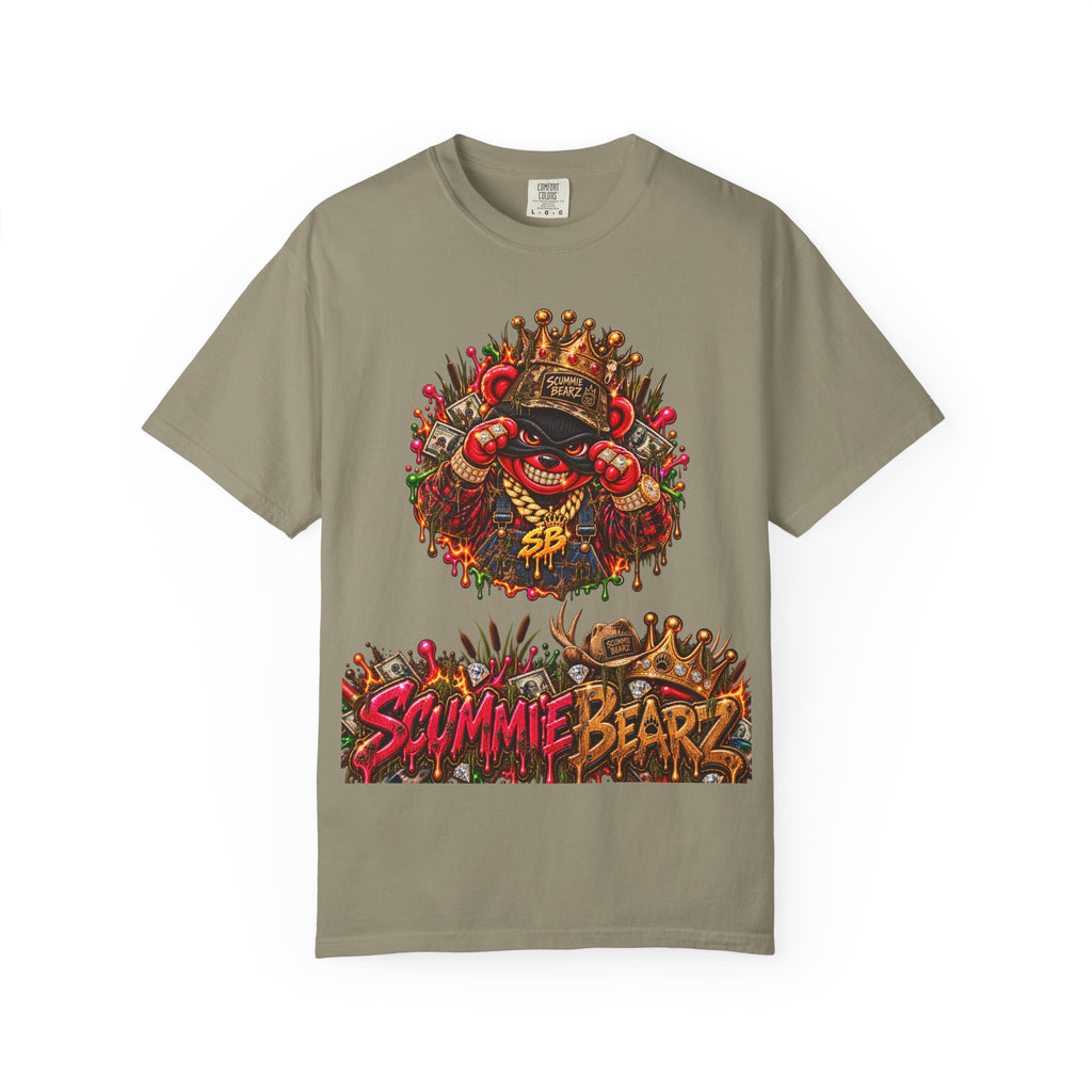 Unisex Garment-Dyed T-shirt-RED CROWN MASK LOGO BAIL BONDS-SCUMMINGBEARZ™