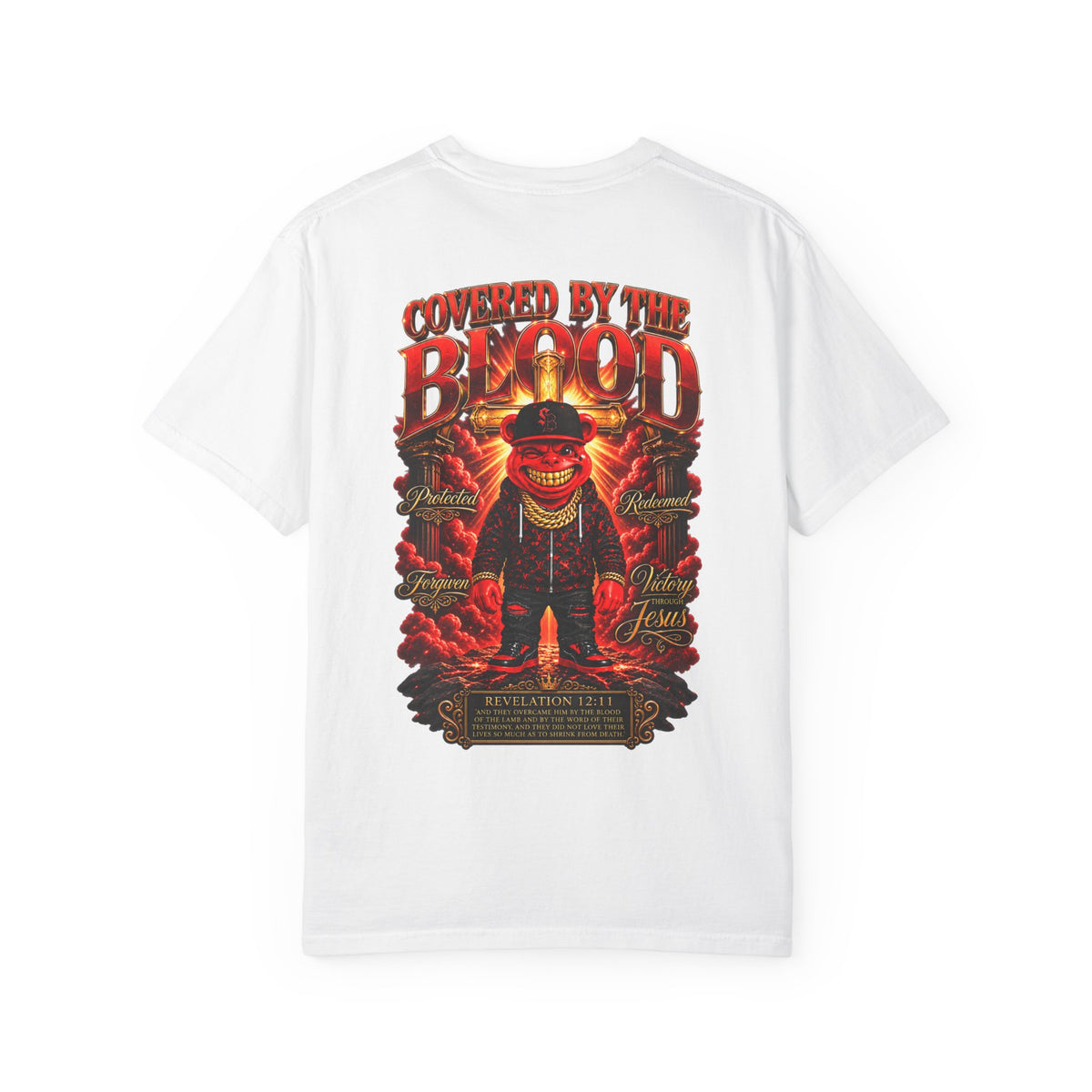 Unisex Garment-Dyed T-SHIRT- COVERED BY THE Blood/MASK LOGO-SCUMMIEBEARZ™