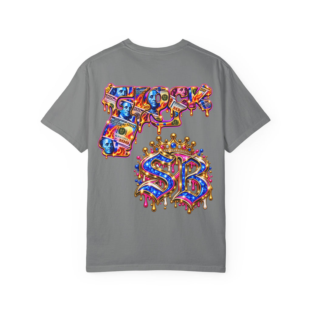 Unisex Garment-Dyed T-shirt-BLUE&PINK CROWN MASK LOGO MONEY GLOCK CROWN SB LOGO-SCUMMIEBEARZ™