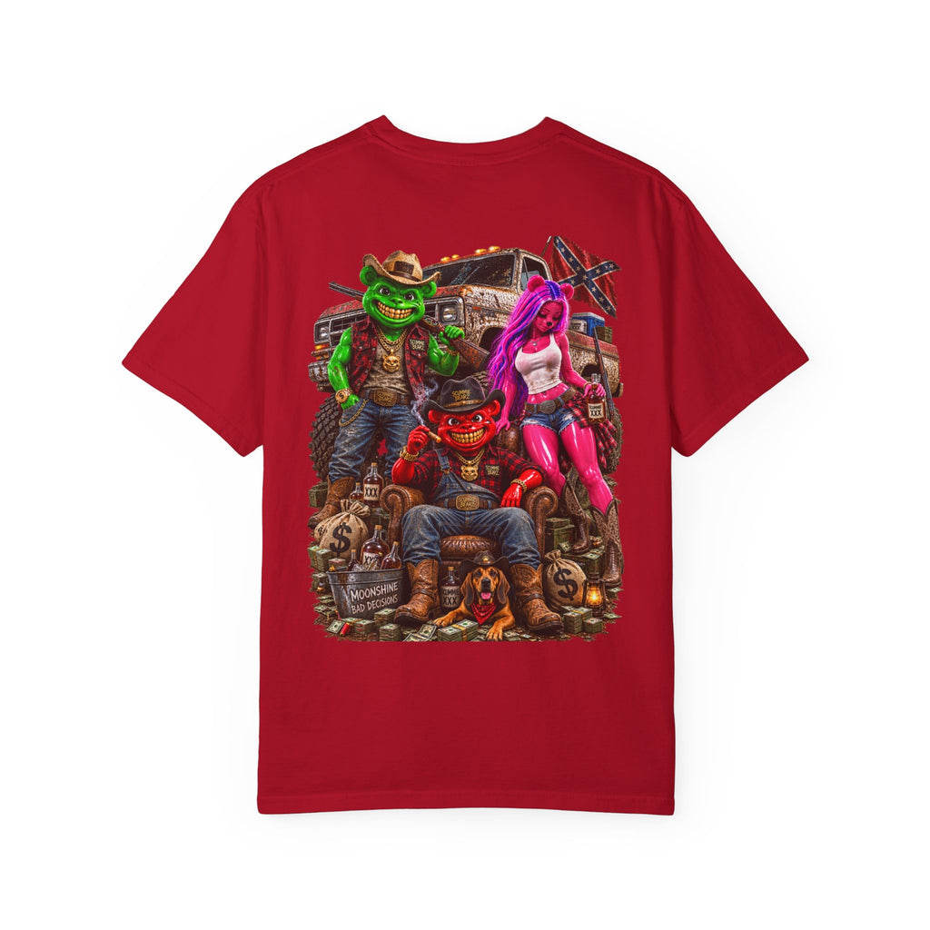 Unisex Garment-Dyed T-shirt-RED CROWN MASK LOGO HILLBILLY -SCUMMIEBEARZ™