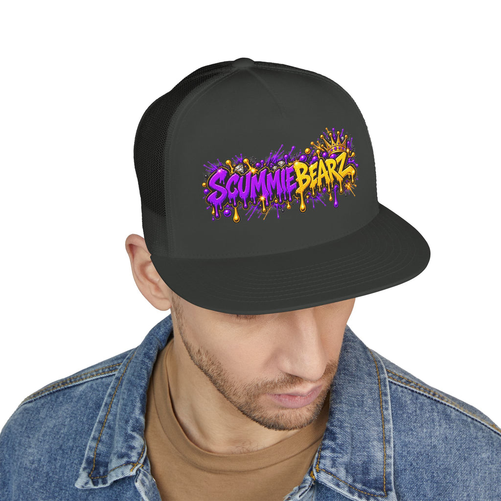5 Panel Trucker Cap-PURPLE/GOLD SCUMMIEBEARZ LOGO-SCUMMIEBEARZ™