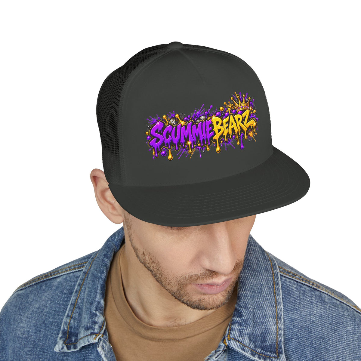 5 Panel Trucker Cap-PURPLE/GOLD SCUMMIEBEARZ LOGO-SCUMMIEBEARZ™