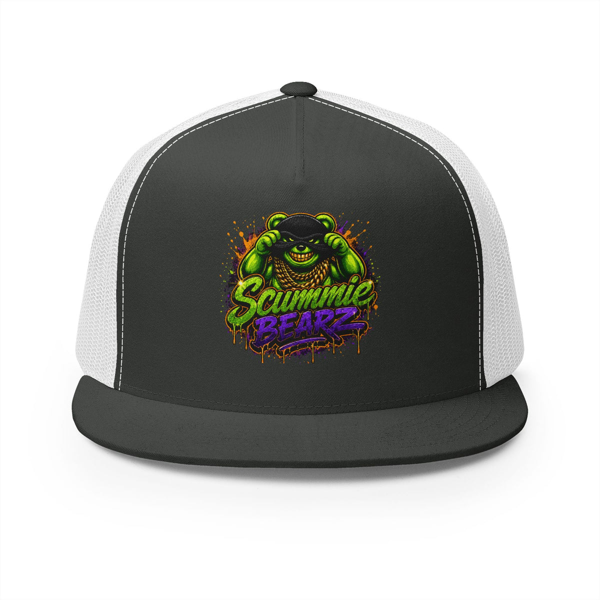 5 Panel Trucker Cap-GREEN/PURPLE MASK LOGO-SCUMMIEBEARZ™