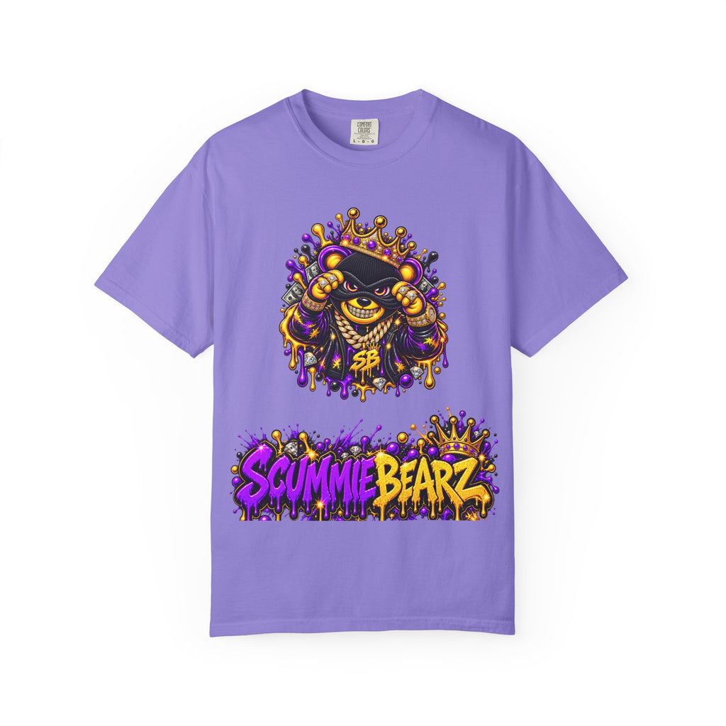Unisex Garment-Dyed T-shirt-PURPLE&G9D CROWN MASK LOGO TRAP HOUSE MEET-SCUMMINGBEARZ™