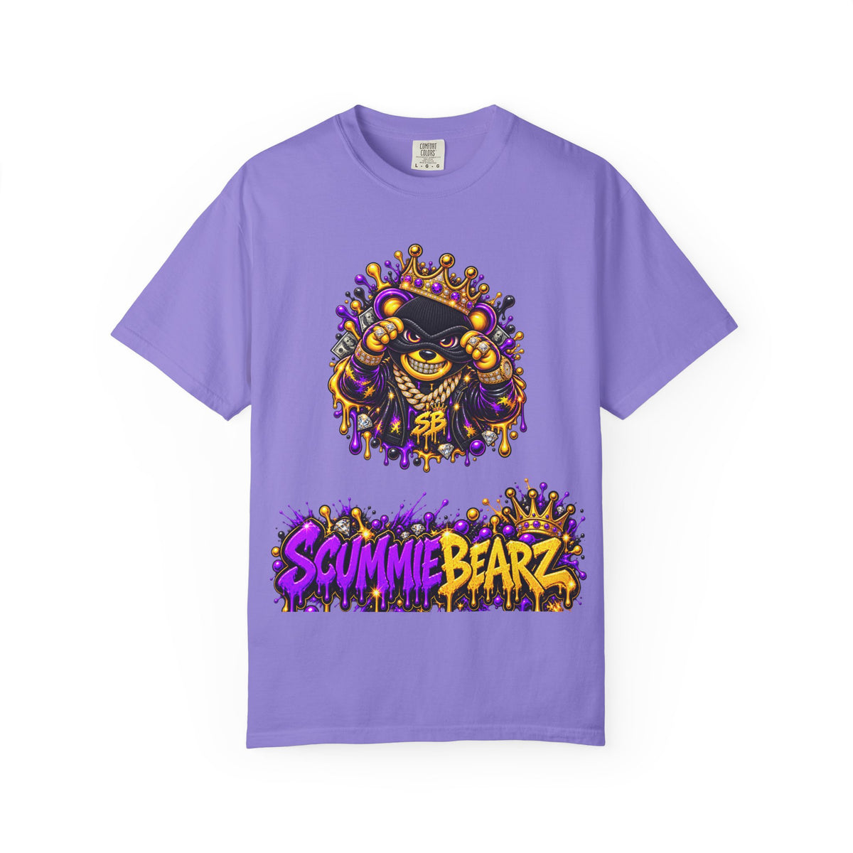 Unisex Garment-Dyed T-shirt-PURPLE&G9D CROWN MASK LOGO TRAP HOUSE MEET-SCUMMINGBEARZ™