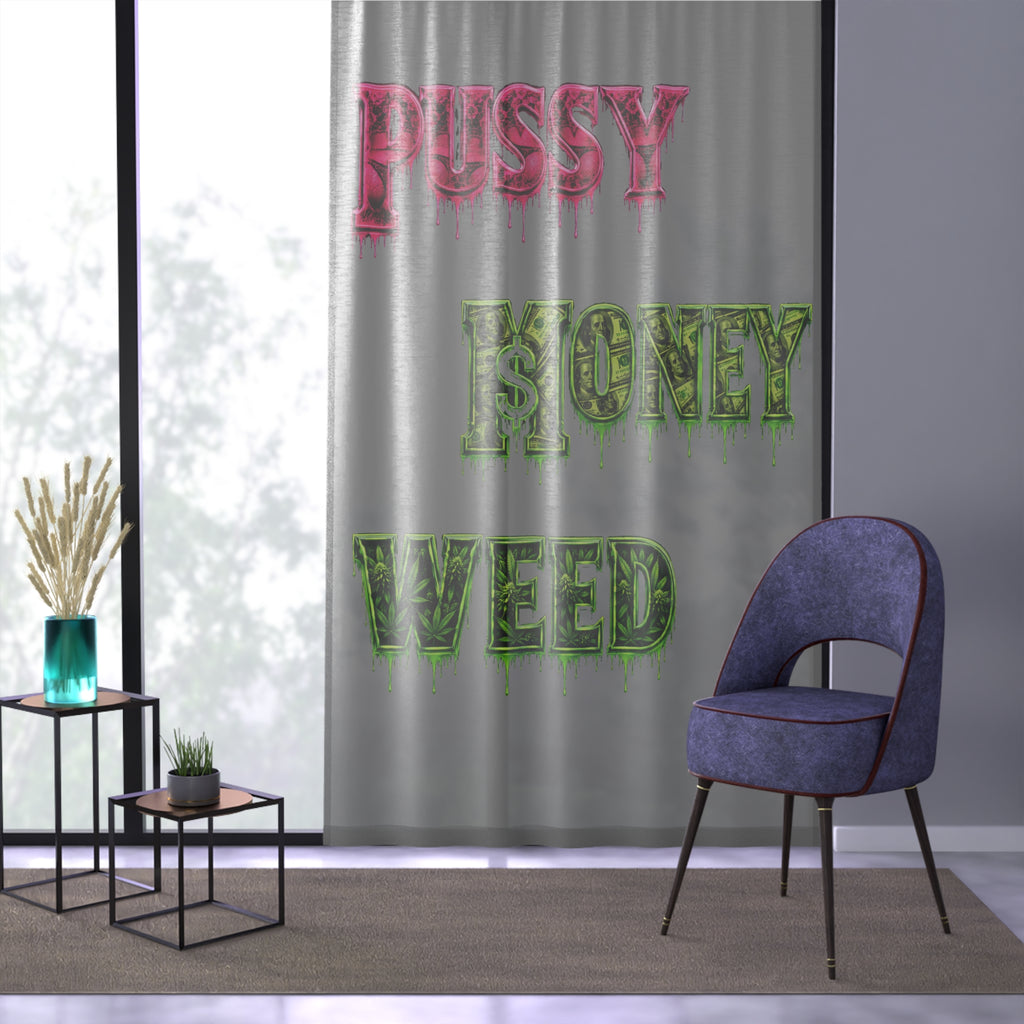 Window Curtain-Pussy Money Weed Gray-SCUMMIEBEARZ™
