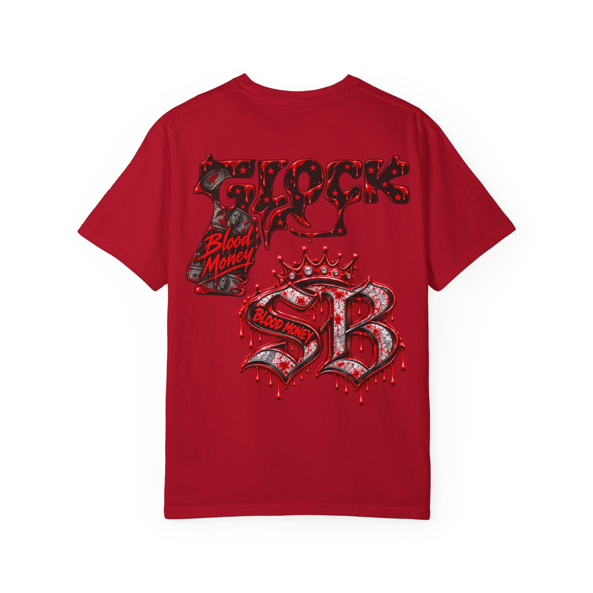 Unisex Garment-Dyed T-SHIRT-BLOOD MONEY GLOCK/SB LOGO/MASK LOGO-SCUMMIEBEARZ™