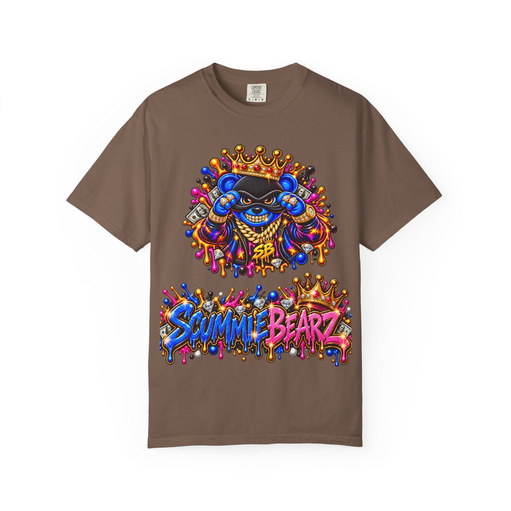 Unisex Garment-Dyed T-shirt-BLUE&PINK CROWN MASK LOGO MONEY GLOCK CROWN SB LOGO-SCUMMIEBEARZ™