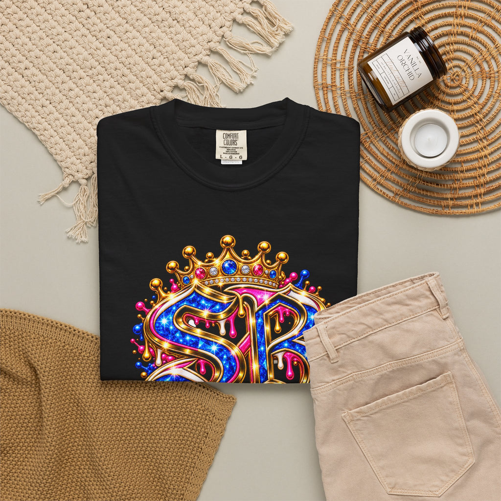 Unisex Garment-Dyed T-shirt-BLUE&PINK CROWN SB LOGO ARMED WITH FAITH-SCUMMIEBEARZ™