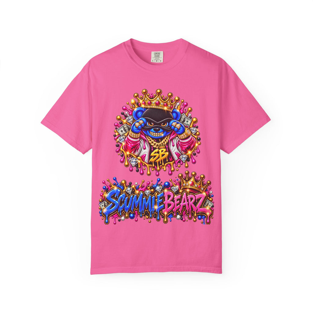 Unisex Garment-Dyed T-shirt-BLUE&PINK CROWN MASK LOGO CHOSEN BY GOD-SCUMMINGBEARZ™