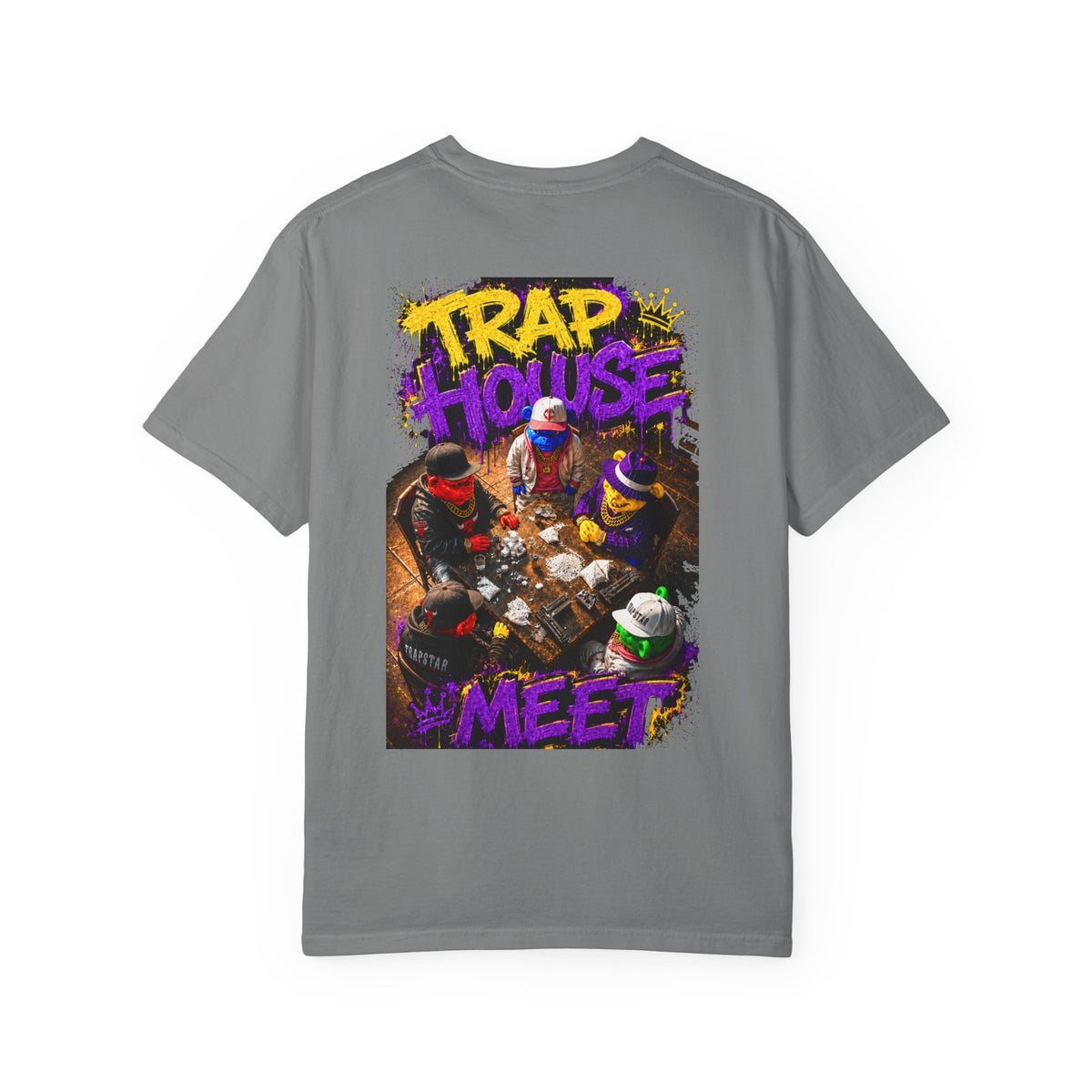 Unisex Garment-Dyed T-shirt-PURPLE&G9D CROWN MASK LOGO TRAP HOUSE MEET-SCUMMINGBEARZ™