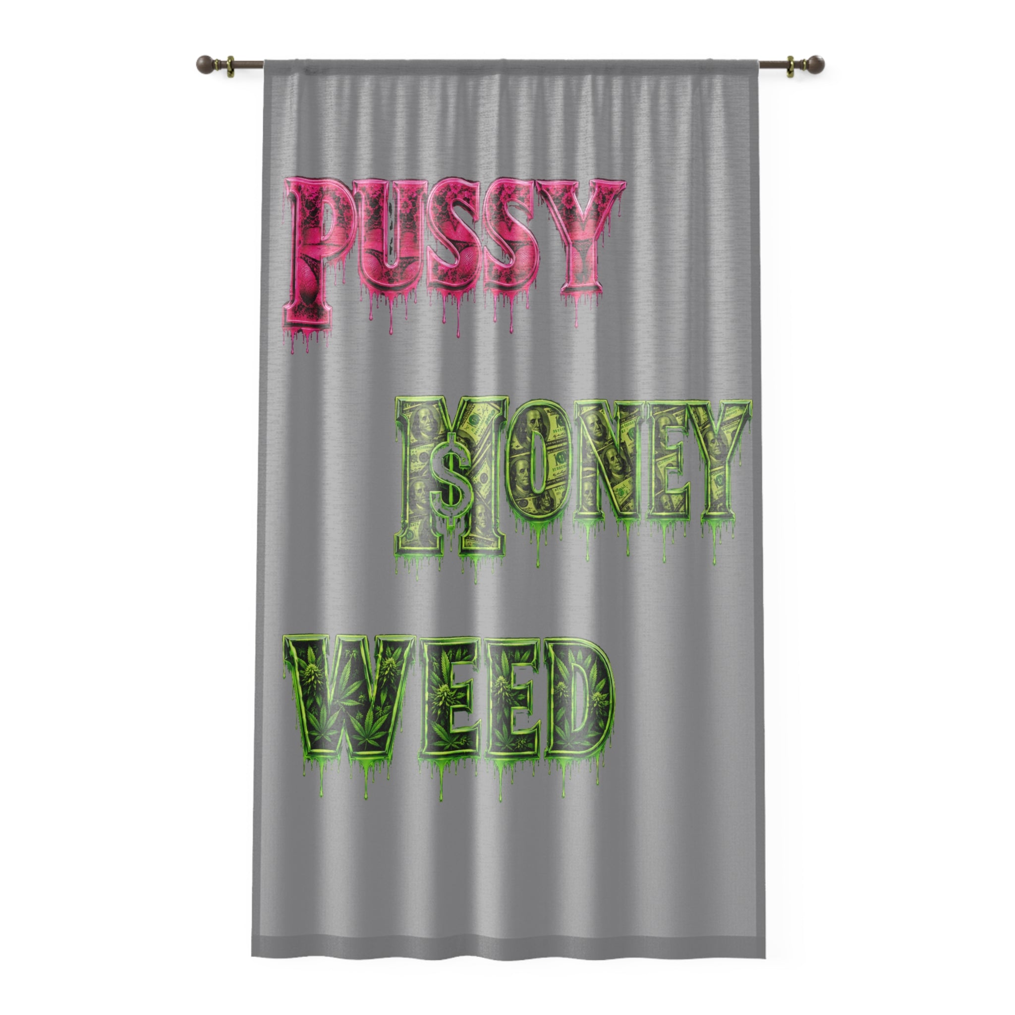 Window Curtain-Pussy Money Weed Gray-SCUMMIEBEARZ™