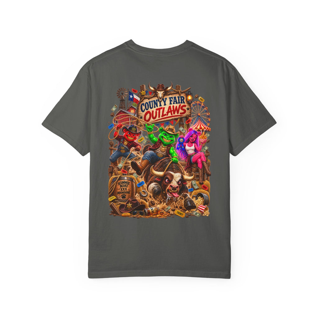 Unisex Garment-Dyed T-shirt--HILLBILLY COUNTY FAIR OUTLAWS/CROWN SB LOGO-SCUMMIEBEARZ™️
