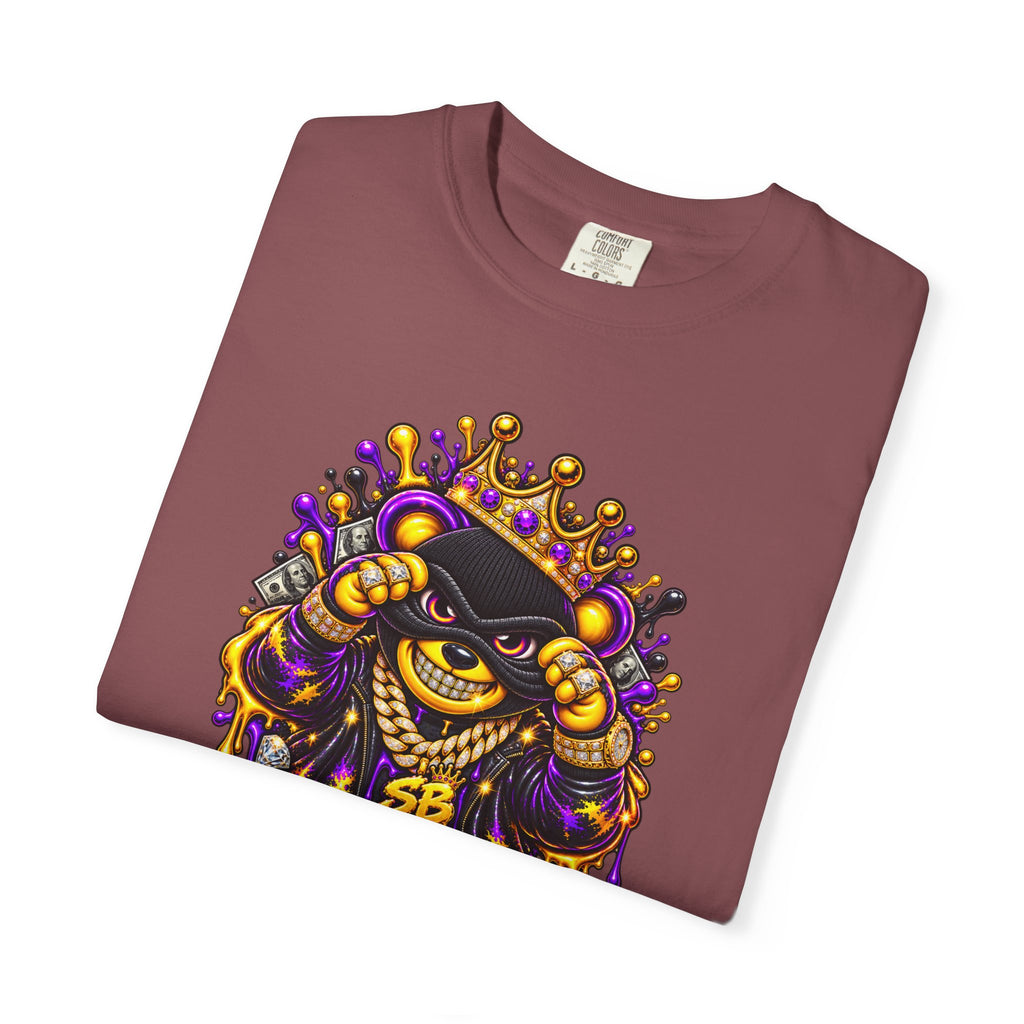 Unisex Garment-Dyed T-shirt-PURPLE&GOLD CROWN MASK LOGO GET SERVED CROWN SB LOGO-SCUMMIEBEARZ™