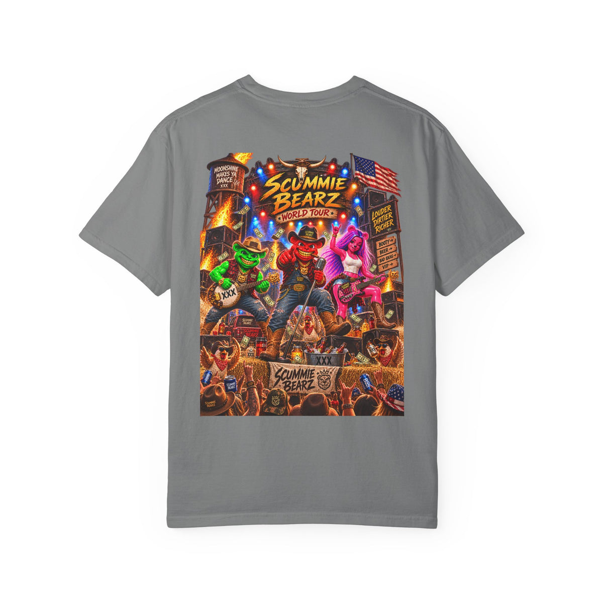 Unisex Garment-Dyed T-shirt--HILLBILLY WORLD TOUR/CROWN SB LOGO-SCUMMIEBEARZ™️