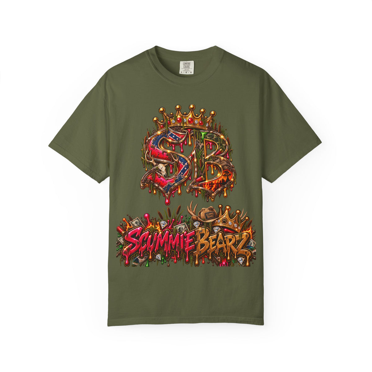 Unisex Garment-Dyed T-shirt-HILBILLYSCUMMIEBEARZ MOONSHINE/CROWN SB LOGO -SCUMMIEBEARZ™