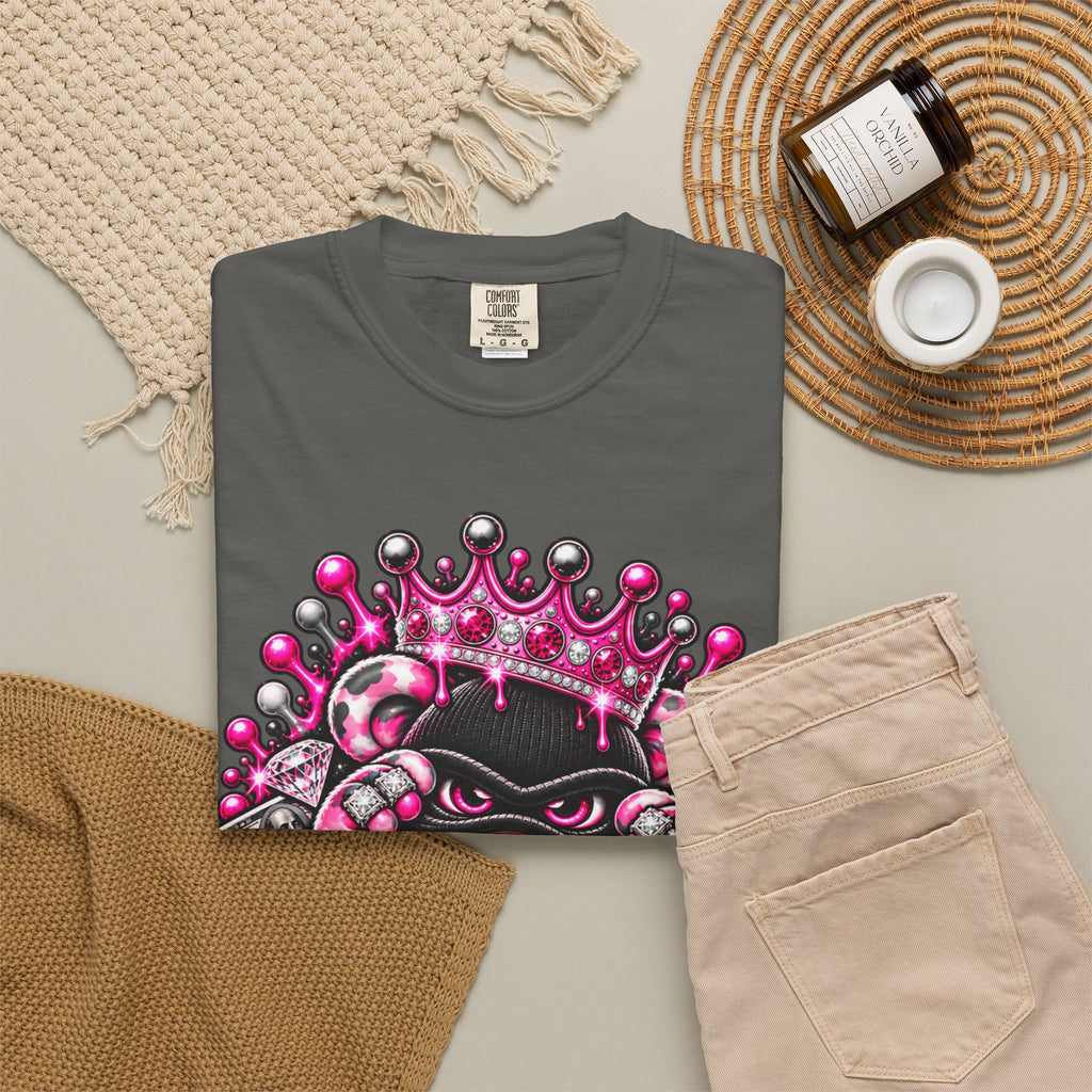 Unisex Garment-Dyed T-shirt-PINK CROWN MASK LOGO GLOCK -SCUMMIEBEARZ™