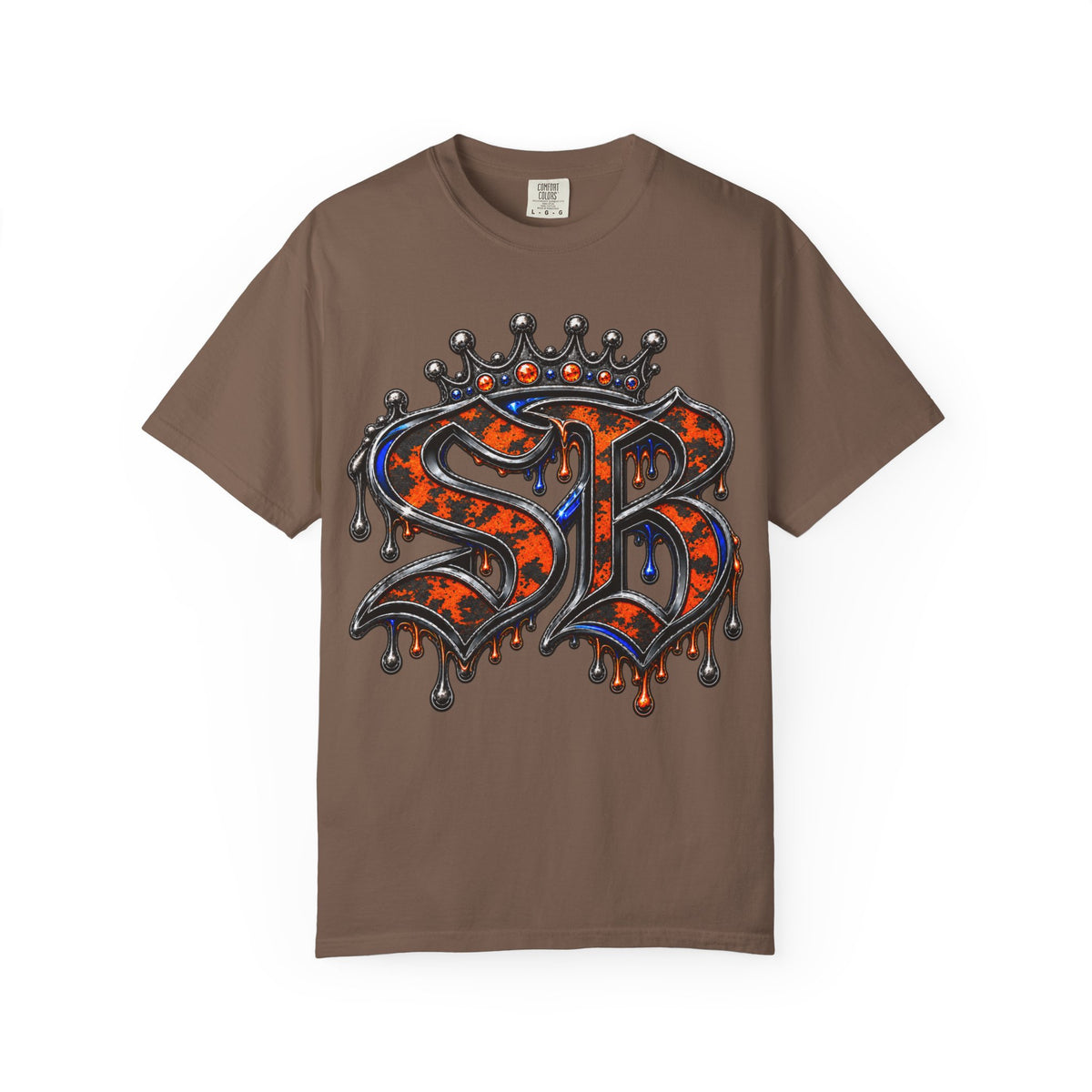 Unisex Garment-Dyed T-shirt-ORANGE&BLUE SB CROWN LOGO&TRAP STAR -SCUMMIEBEARZ™