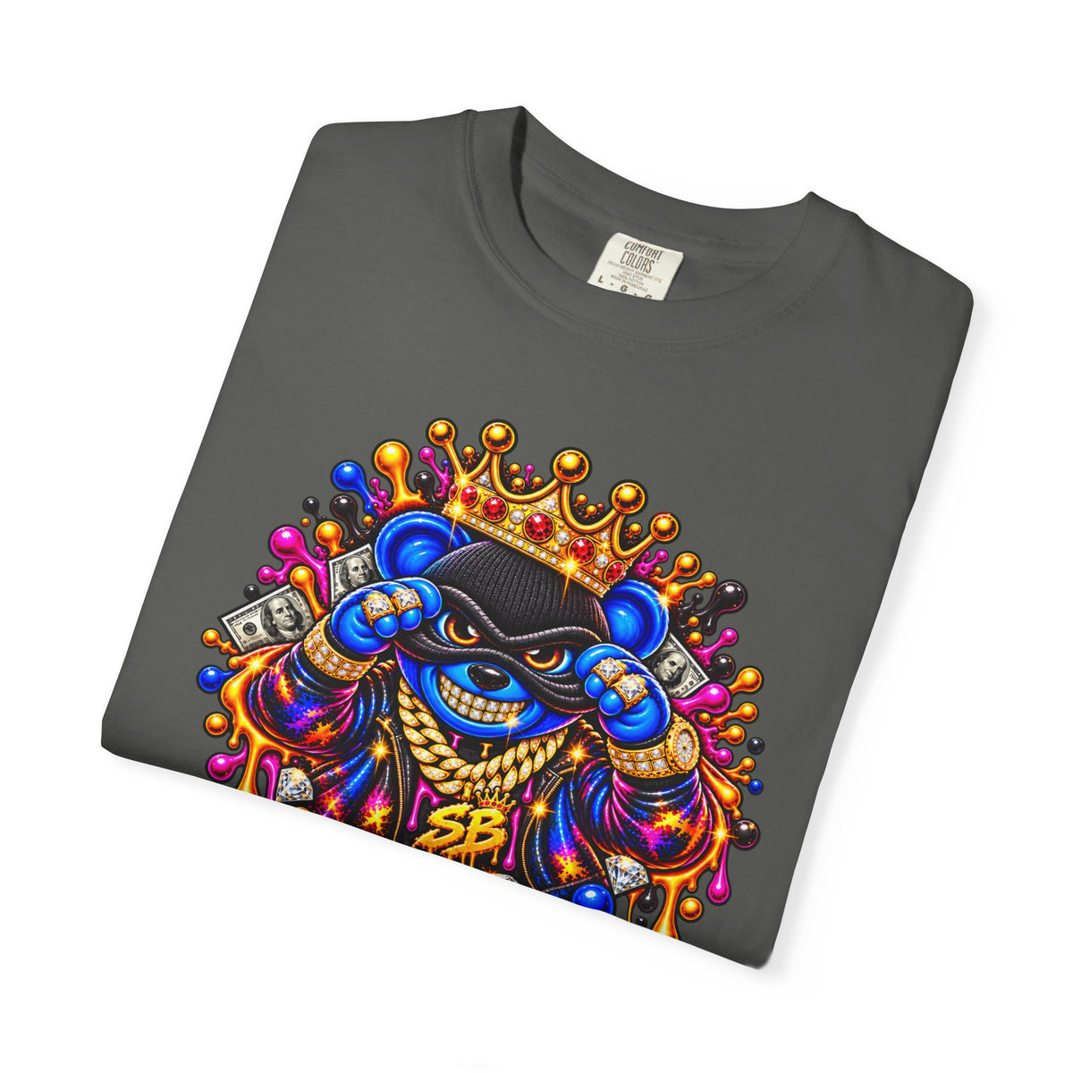 Unisex Garment-Dyed T-shirt-BLUE&PINK CROWN MASK LOGO MONEY GLOCK CROWN SB LOGO-SCUMMIEBEARZ™