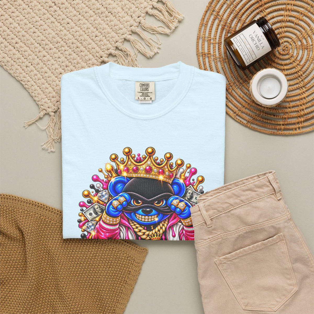 Unisex Garment-Dyed T-shirt-BLUE&PINK CROWN MASK LOGO CHOSEN BY GOD-SCUMMINGBEARZ™