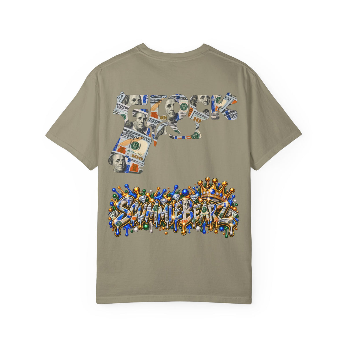 Unisex Garment-Dyed T-SHIRT-MONEY GLOCK/CROWN MASK LOGO-SCUMMIEBEARZ™