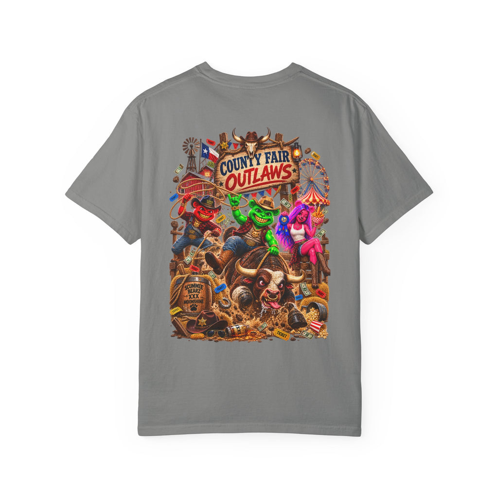 Unisex Garment-Dyed T-shirt--HILLBILLY COUNTY FAIR OUTLAWS/CROWN SB LOGO-SCUMMIEBEARZ™️