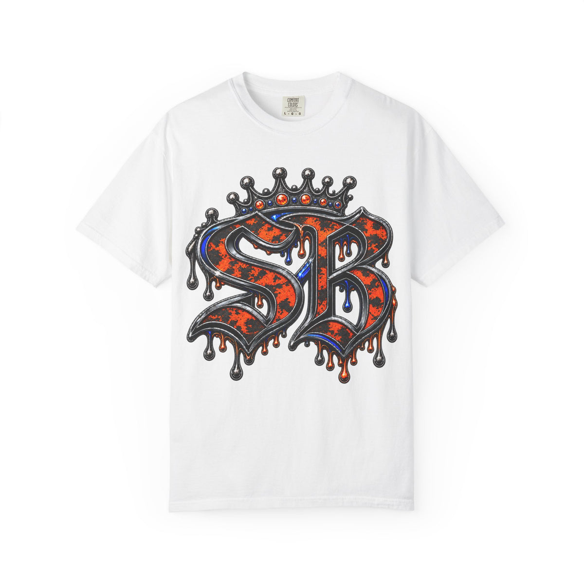 Unisex Garment-Dyed T-shirt-ORANGE&BLUE SB CROWN LOGO&TRAP STAR -SCUMMIEBEARZ™