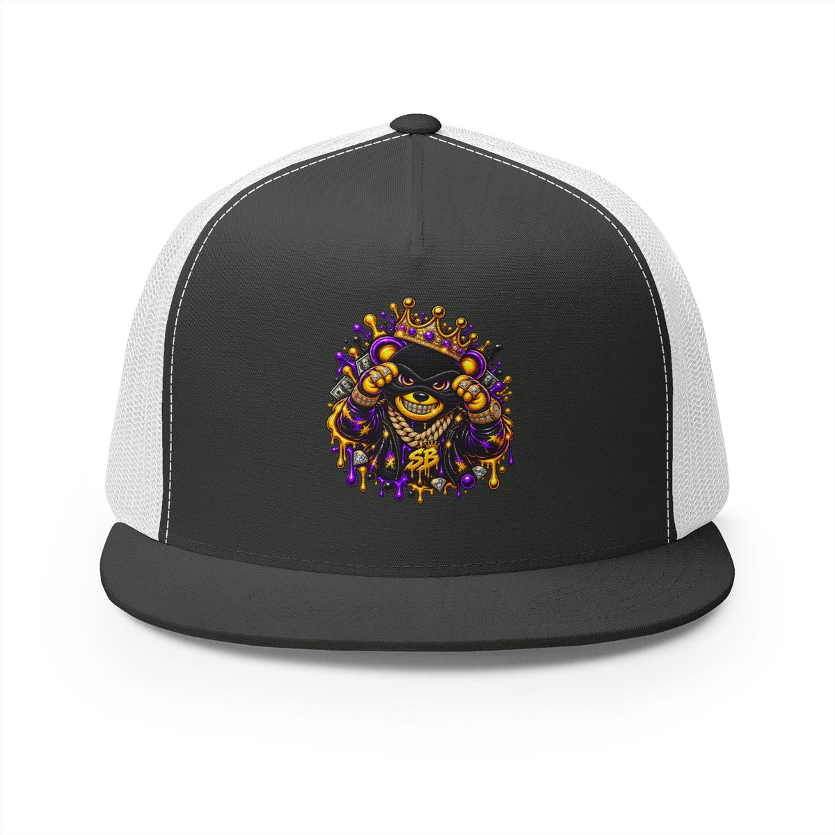 5 Panel Trucker Cap-PURPLE/GOLD SB MASK LOGO-SCUMMIEBEARZ™