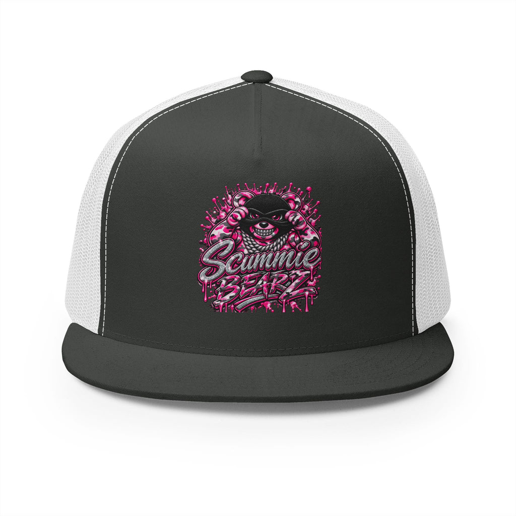 5 Panel Trucker Cap-PINK CAMOUFLAGE WITH SILVER MASK LOGO-SCUMMIEBEARZ™
